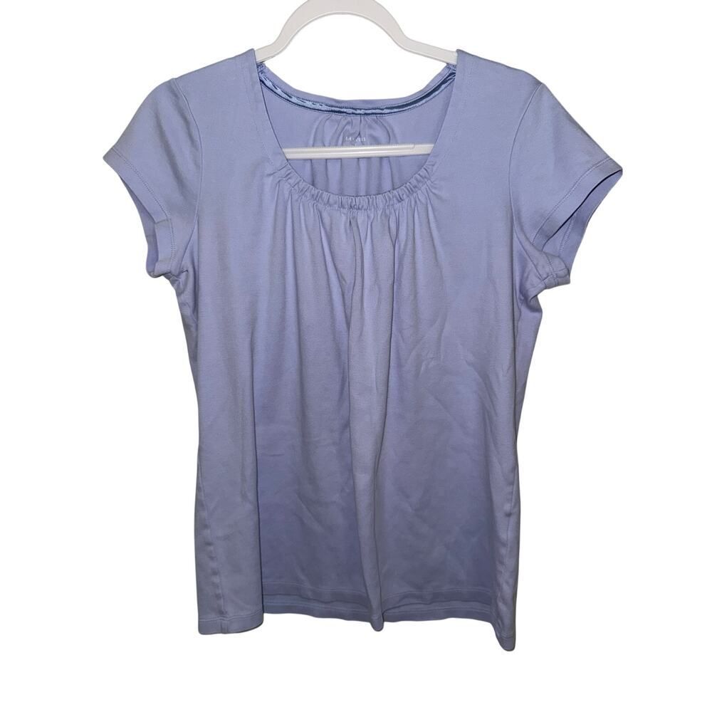 Lands' End Lavender Cotton Pleated Scoop Neck Top M